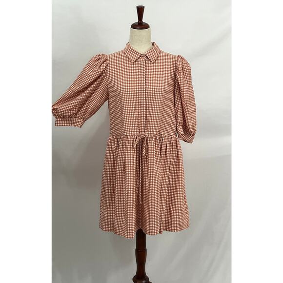 HUNTER BELL Sz L Large Peach Terracotta Gingham Dress McCauley NWT - Picture 8 of 16